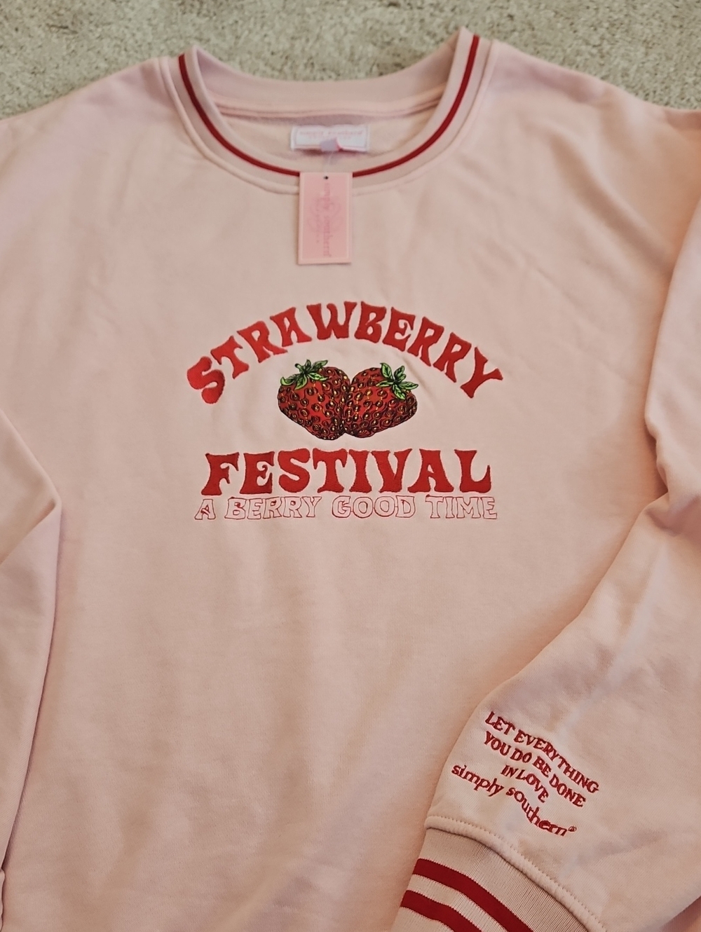 Simply Southern Pink Strawberry Festival Varisty Crewneck
